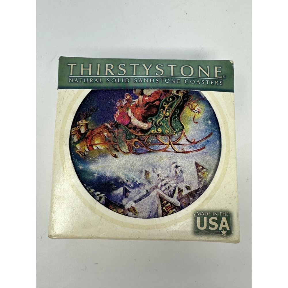 Thirstystone Set of 4 Matching Sandstone Coasters Natural Cork Backing Christmas
